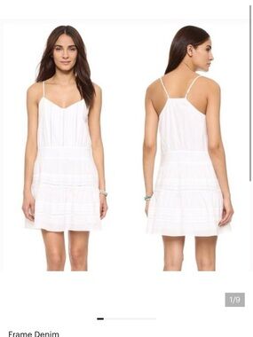 FRAME Le Lace Mini White Airy Cotton Lace Slip Dress
